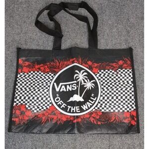 Vans Off The Wall Reusable Large Black Checked Red Floral Shopping Tote Bag